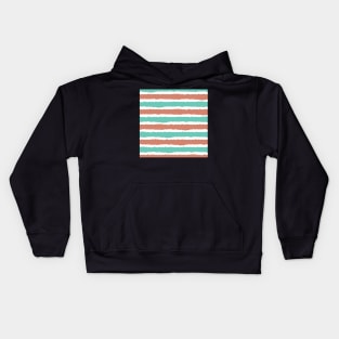 Sea Green Rust Orange Horizontal Stripe Seamless Pattern Kids Hoodie